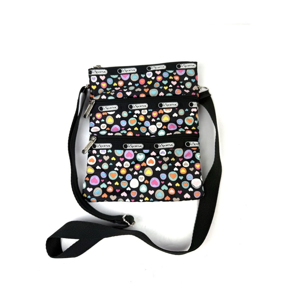 Lesportsac Kasey Crossbody Bag Hearts Galore Colorful Nylon Handbag Used Once